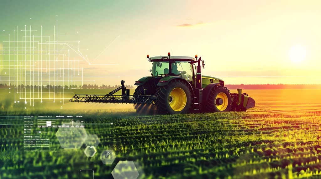 Tracteur agricole au coucher du soleil